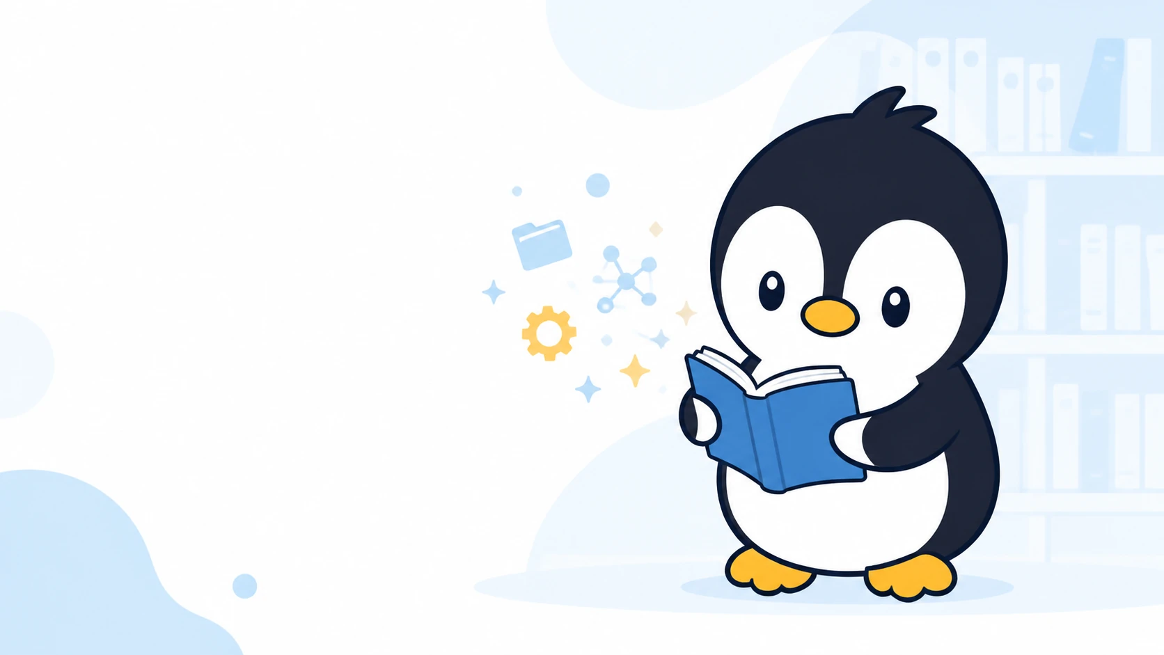 アイペンちゃんが用語の本を読み、AI・PC用語を学んでいるイラスト