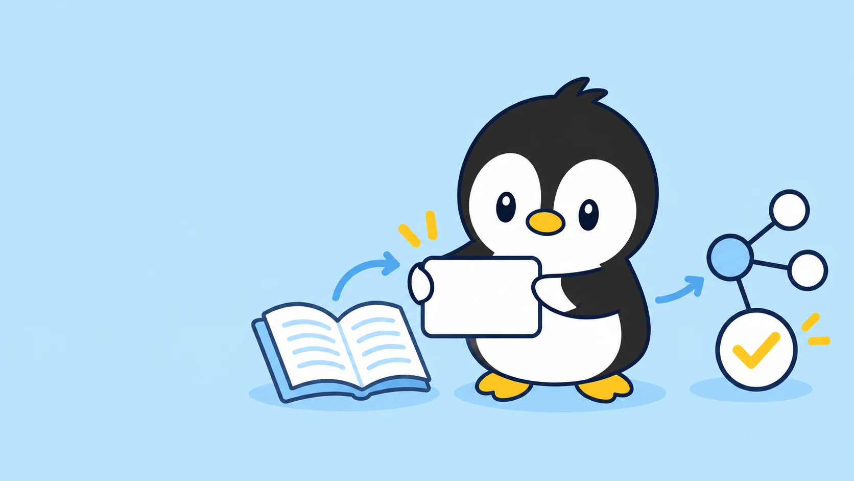 アイペンちゃんが用語の本から知識を整理し、確認しているイラスト