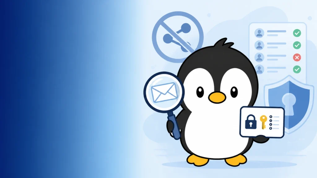 アイペンちゃんが送信前の情報と権限カードを確認しているイラスト