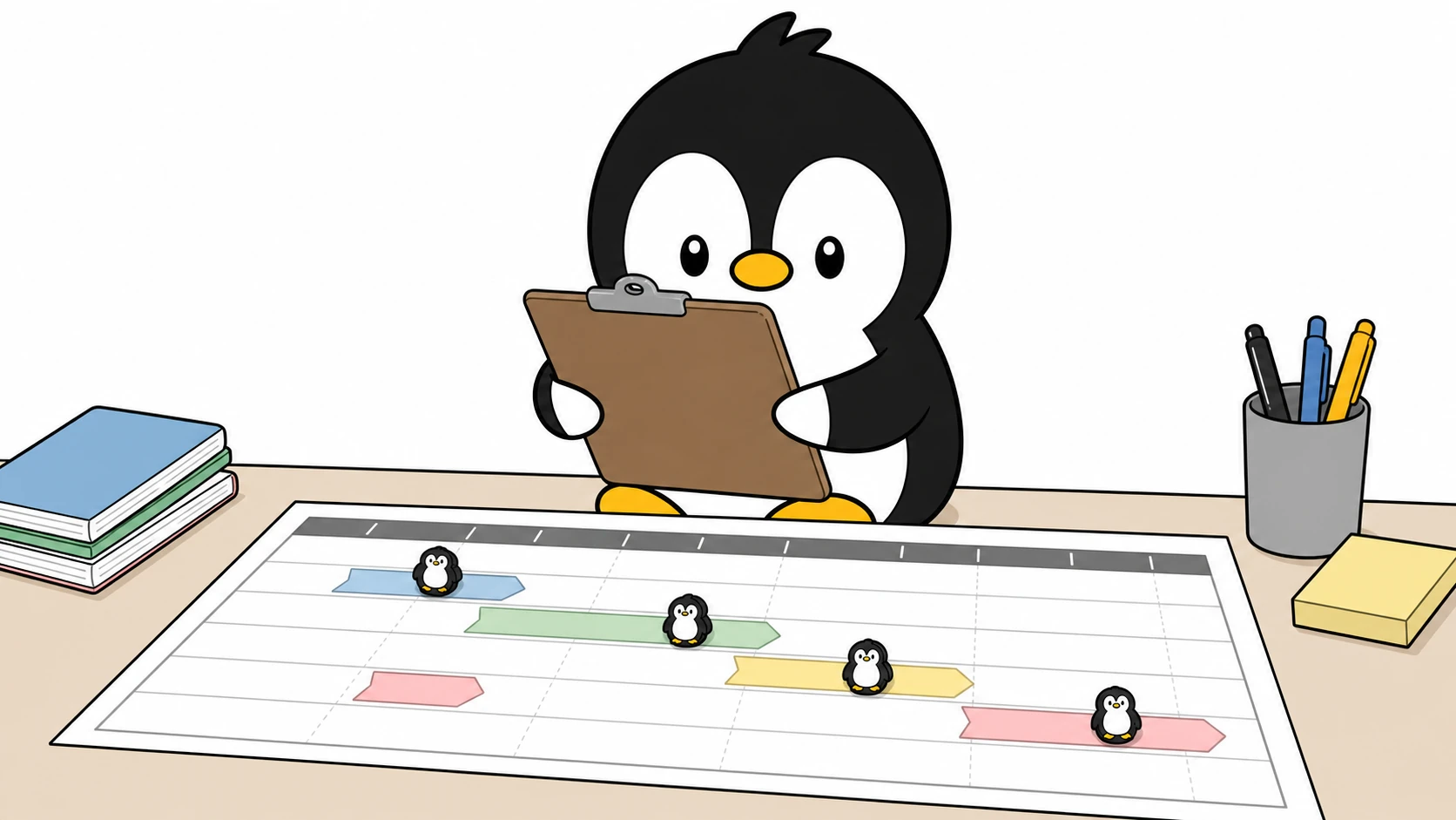 アイペンちゃんが現状の仕事を記録するイラスト