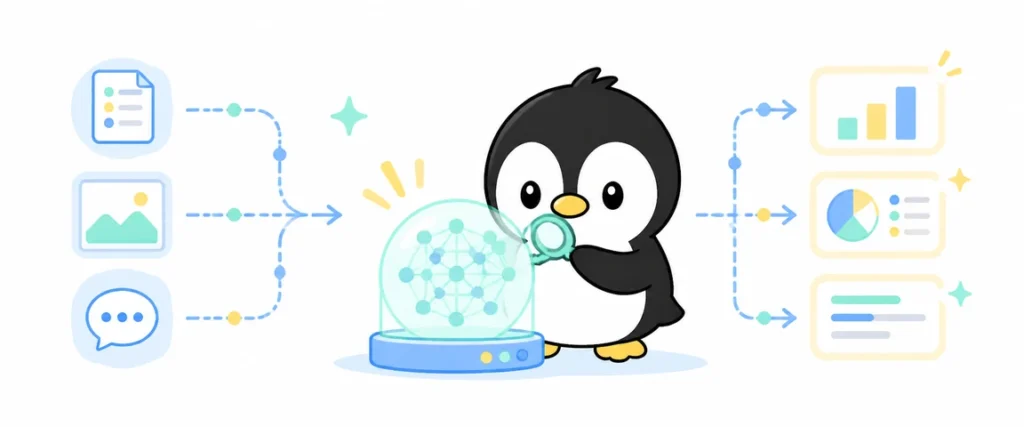 アイペンちゃんがAIモデルを学ぶイラスト