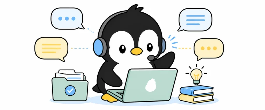 アイペンちゃんがチャットボットを学ぶイラスト