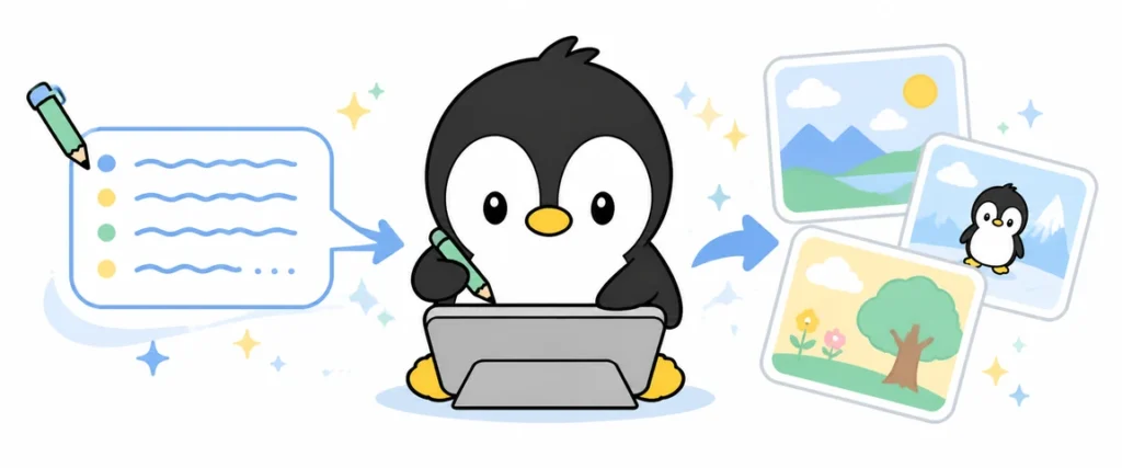 アイペンちゃんが画像生成AIを学ぶイラスト