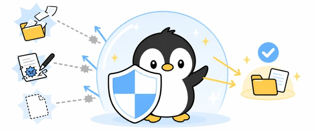 アイペンちゃんが情報セキュリティを学ぶイラスト