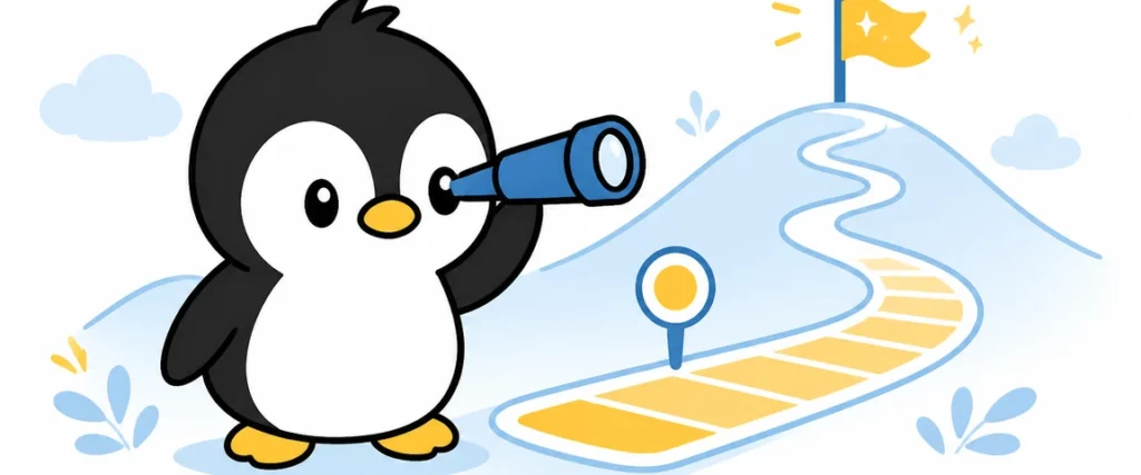 アイペンちゃんがKPI（重要業績評価指標）を学ぶイラスト