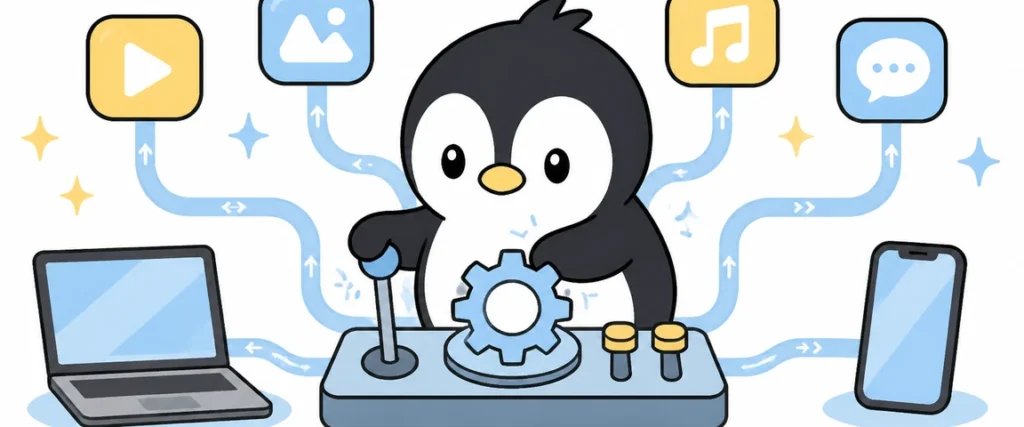 アイペンちゃんがOS（基本ソフト）を学ぶイラスト
