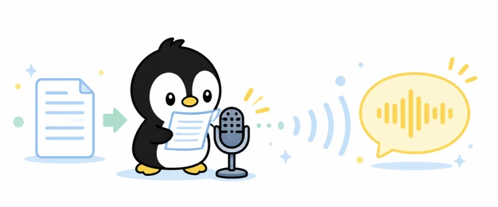 アイペンちゃんが音声合成を学ぶイラスト