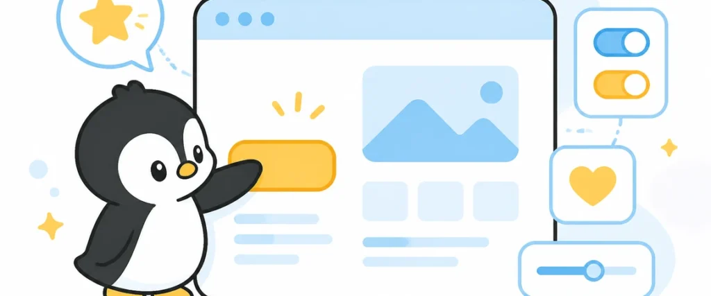 アイペンちゃんがUI（ユーザーインターフェース）を学ぶイラスト