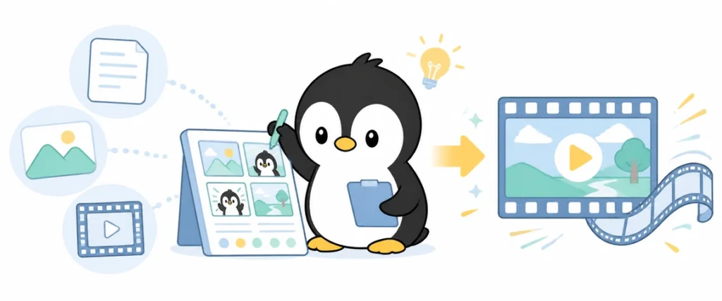 アイペンちゃんが動画生成AIを学ぶイラスト